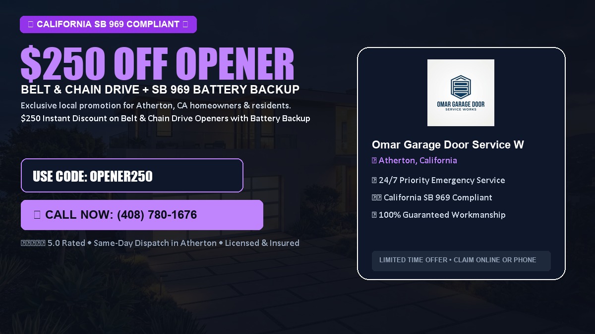 $250 OFF Smart Garage Door Opener Installation (Belt & Chain Drive with California SB 969 Battery Backup) in Atherton, CA
