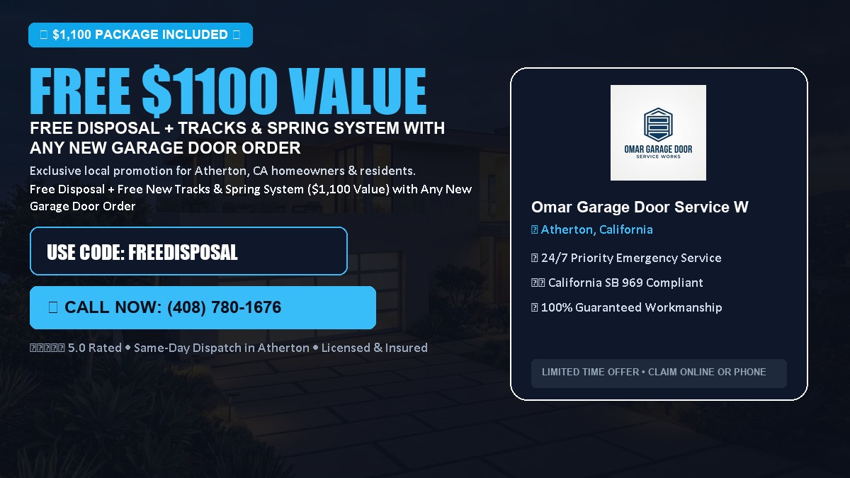 Free Disposal + Free New Tracks & Spring System with Any New Garage Door Order ($1100 Value) in Atherton, CA